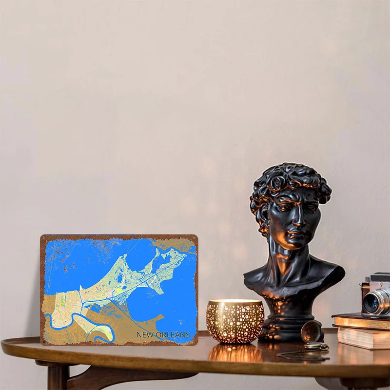 New Orleans City Map Metal Poster Customized Wall Art Retro Vintage Tinplate Signs for Man Cave Interior Decoration Living Room