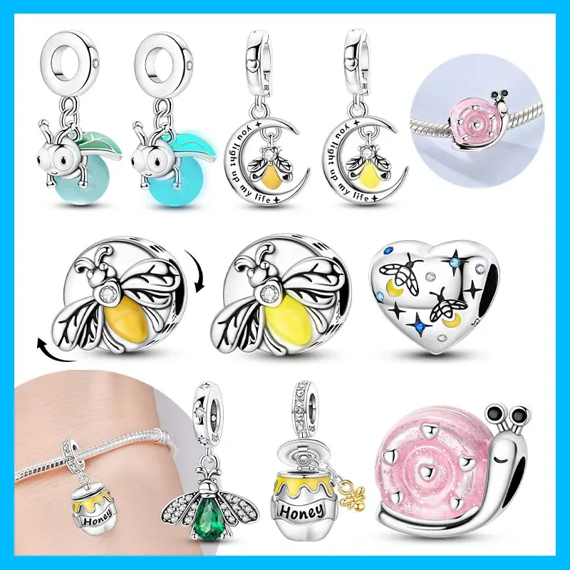 925 Sterling Silver Moon Bee Charms Beads Fit Original Bracelet Bag Keychain Earring Charms Beads Pendant Diy Women Jewelry Gift
