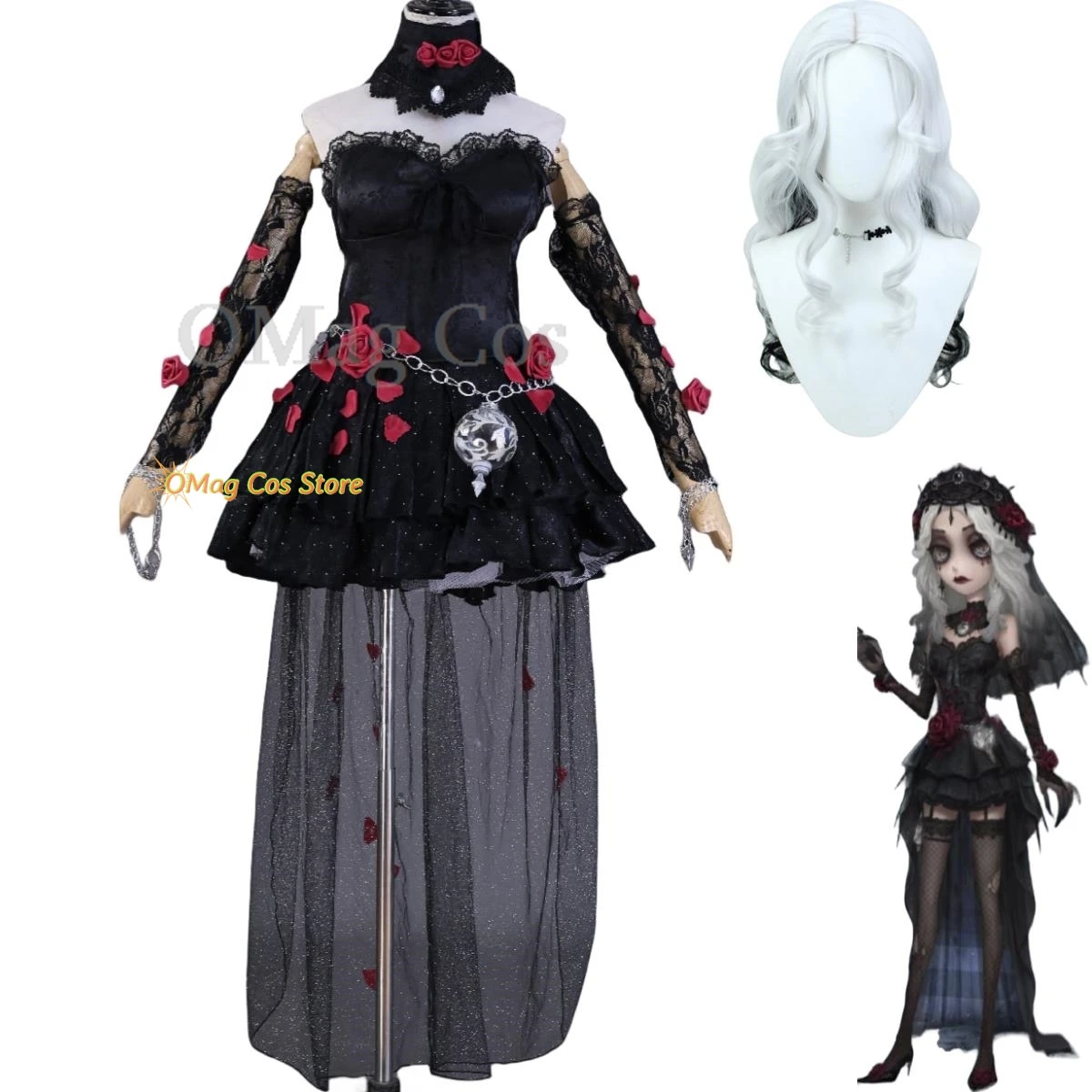 Costumes d'halloween, jeu d'identité V, Ada Mesmer, psychologue, Cosplay, peau de nuit éternelle, robe gothique noire, tenues pour adultes