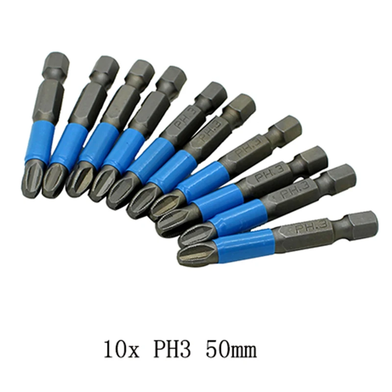 10 قطعة 50 مللي متر عدم الانزلاق مفك بت المغناطيسي رئيس واحد PH1/PH2/PH3/PZ1/PZ2/PZ3 سداسية مفك مجموعة أدوات يدوية