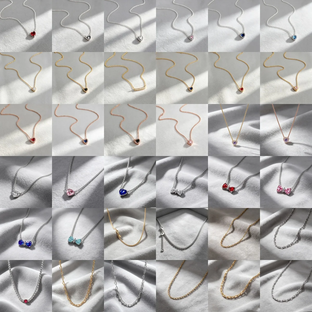 S925 silver multi colored heart-shaped bow zircon necklace, simple daily wear women's jewelry necklace Valentine's Day gift