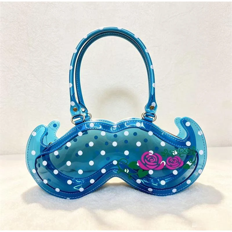 Transparente PVC-Schultertasche mit Rosenmuster und Punkten für Damen, handtasche mit bärtchenförmigem Henkel, leichte transparente Tragetasche – Detail 1