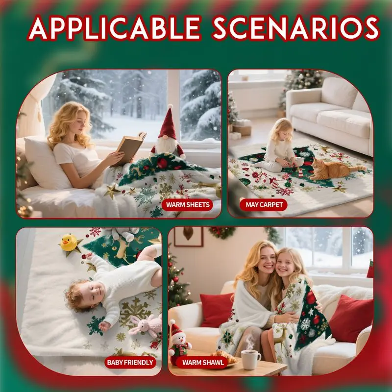 VIKAMA Ins Nordic Style Christmas Snowflake Flannel Throw Blanket White Red Snow Print Warm Sofa Bedroom Home Decor Cover - view 6