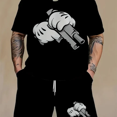 남성용 운동복 반팔 티셔츠 및 스포츠 반바지, 여름 레저 조깅 바지 세트, 투피스 루즈, 2024 신상 