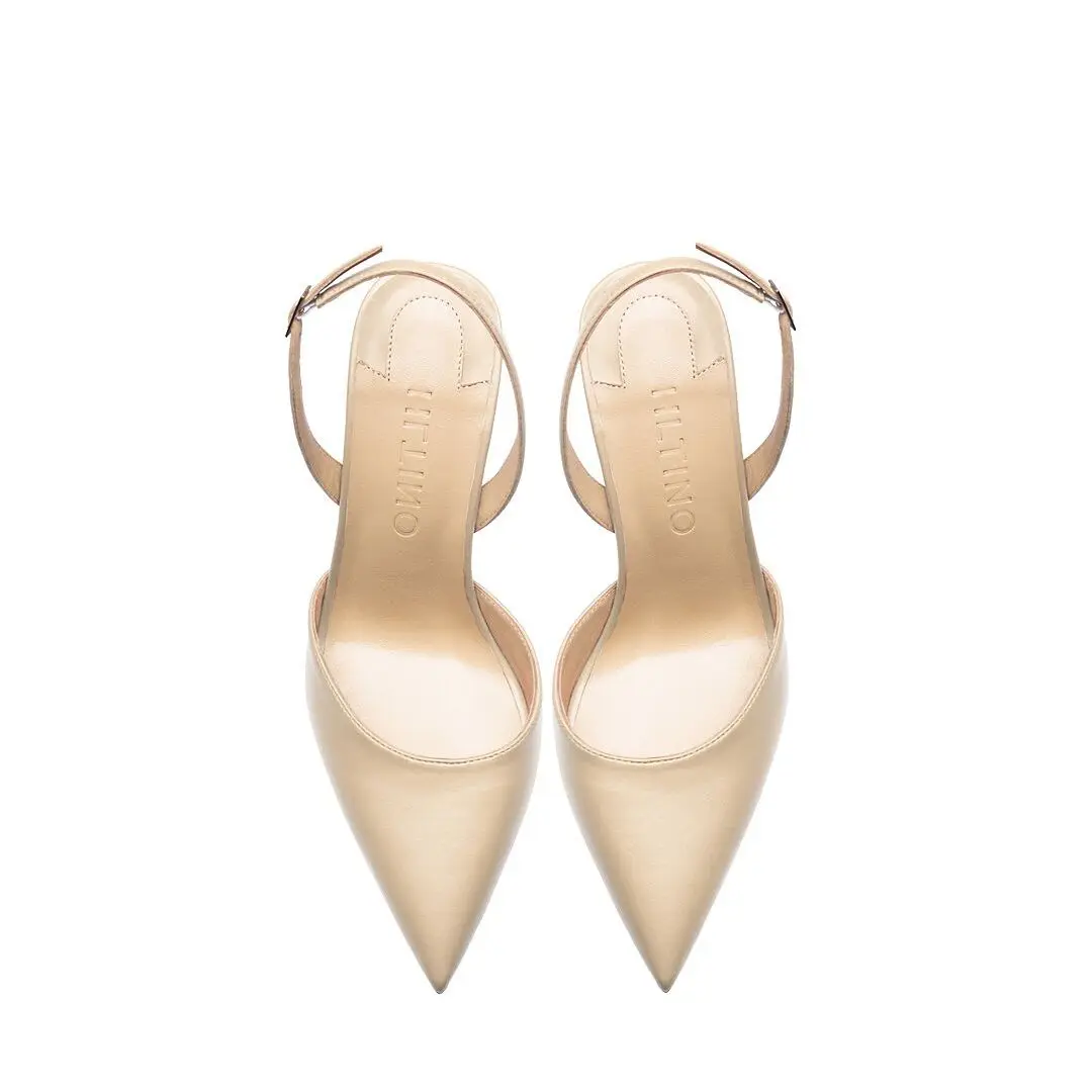 Women heels shoes summer 2025 New Concise Heels sandals With Buckle Female Pointed Toe Real Leather Ladies Prom Shoes Women