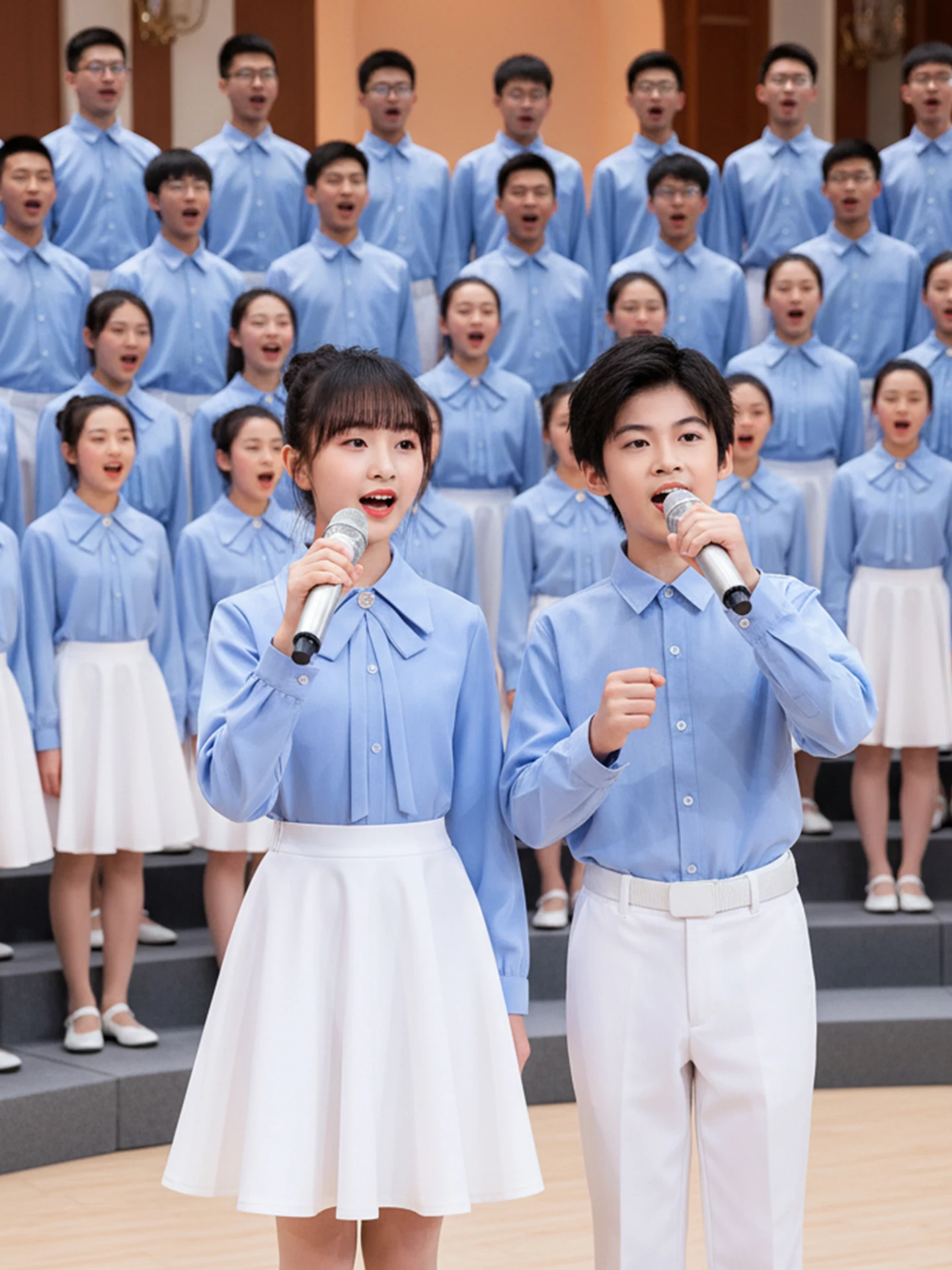 

Blue Performance Costume for Children's Chorus Love Country Speech Cetition M Fem Primary School Students Outfit