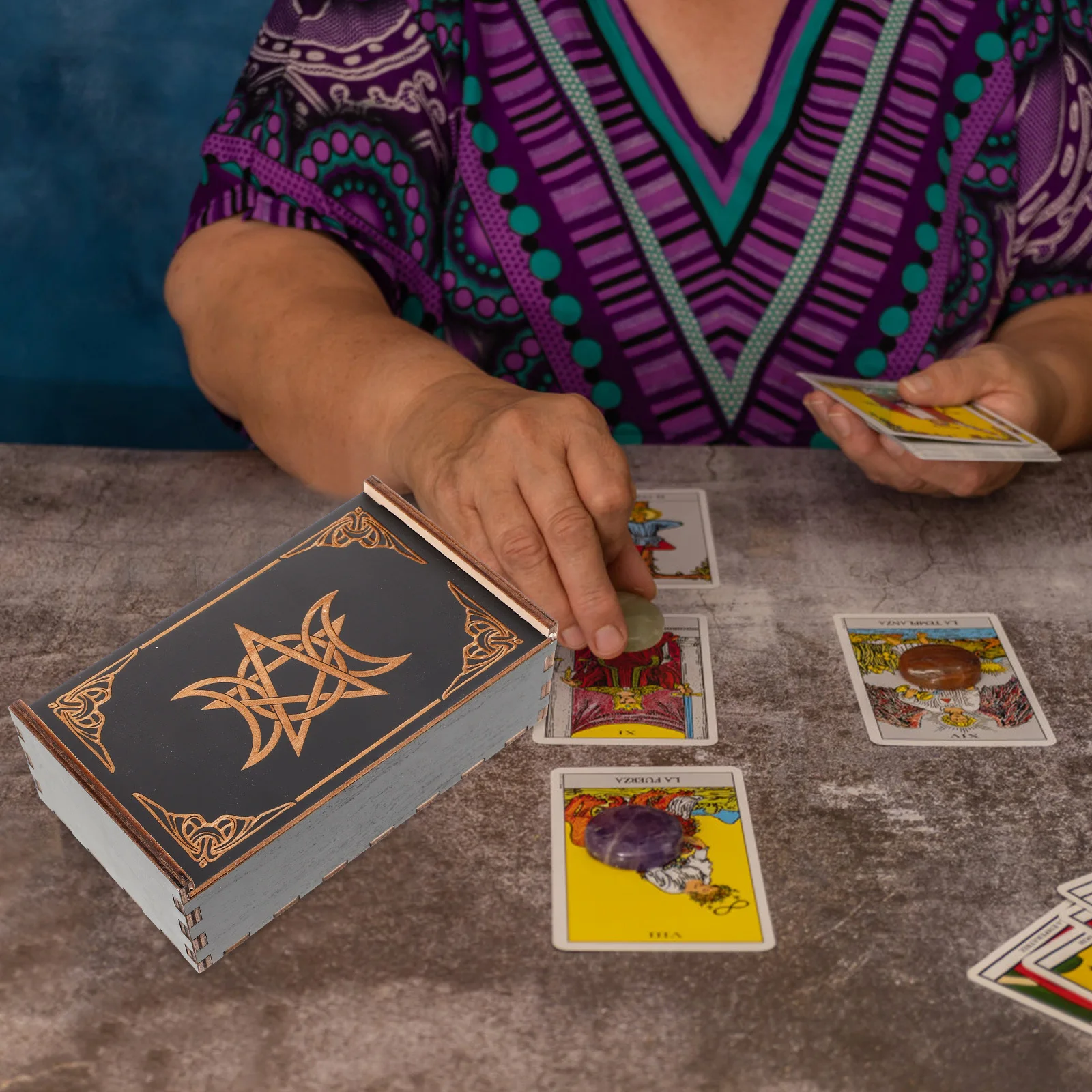 

Durable Wooden Tarot Card Storage Box Large Capacity Portable Organizer for Games Cards Jewelry Accessories Tart Card Box