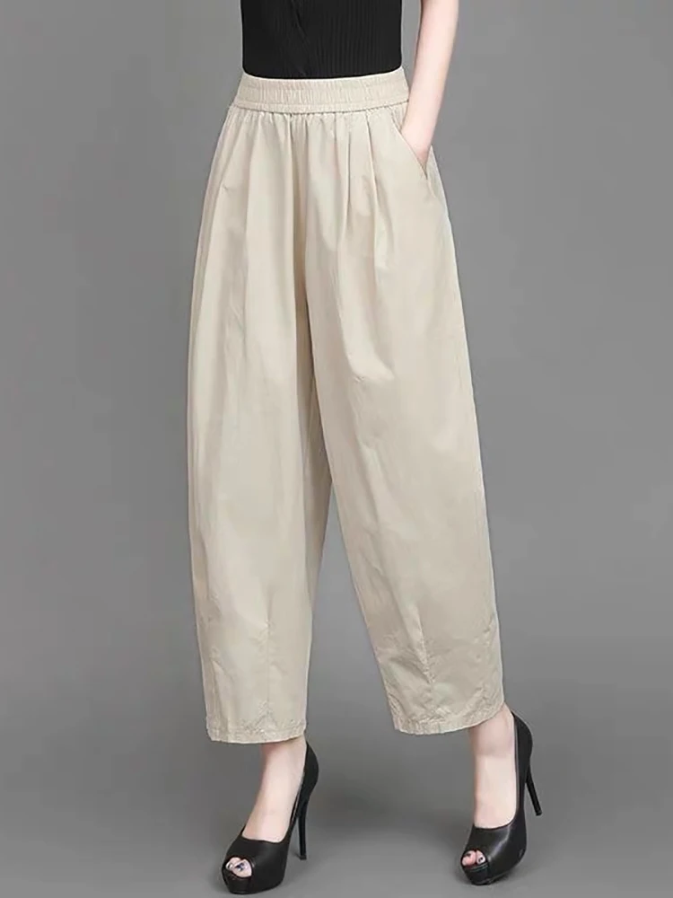 캐주얼 코튼 린넨 여성 바지 하이웨이스트 랜턴 팬츠 밴딩 카로트 팬츠 슬리밍 벌룬 팬츠 가을 여름...