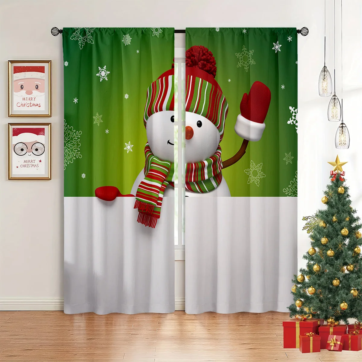 

Window Curtains Merry Christmas Letters Snowman Snowflake Printed Curtains Restaurant Holiday Party Decorative Curtains 2 Pieces