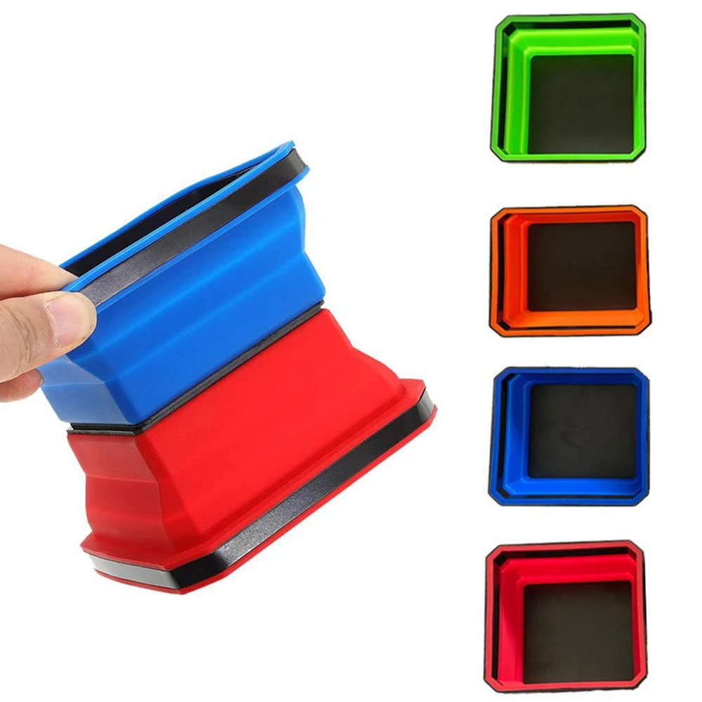 4.53Inch Square Silicone Screw Bowl Collapsible Magnetic Parts Tray Magnetic Screws Tools Parts Tray Holder for Small Metal Part