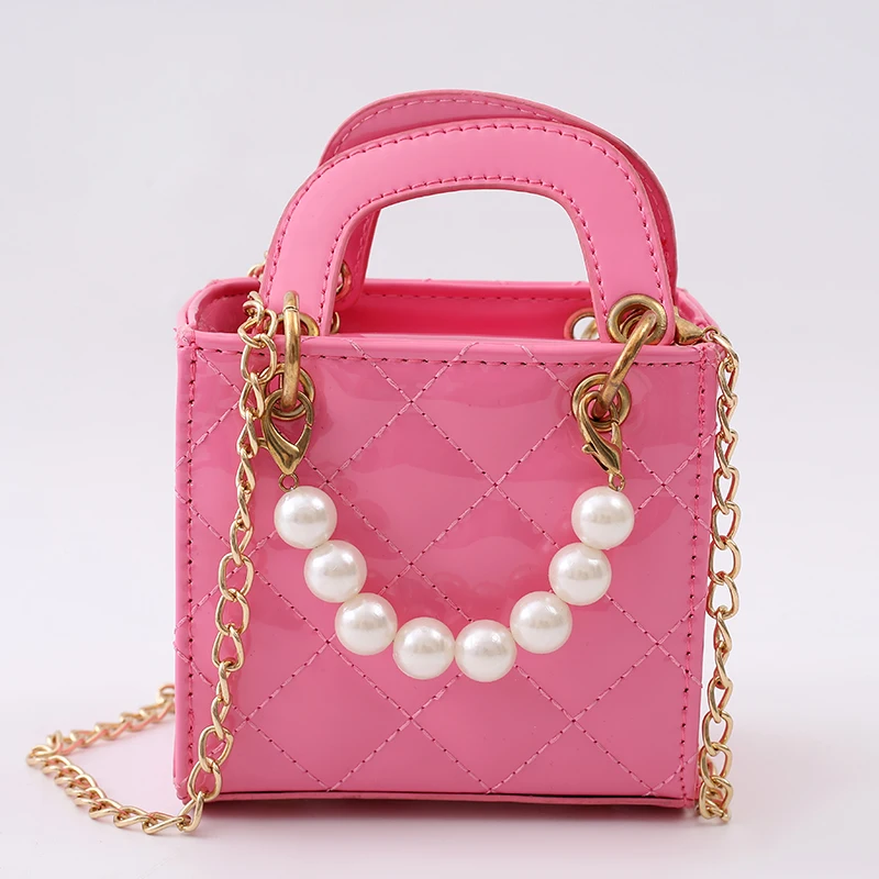 Children's PU Leather Bag Pearl Hot Selling One Shoulder Solid Color Fashion Simple Versatile Handbag Baby New Girl Shoulder Bag