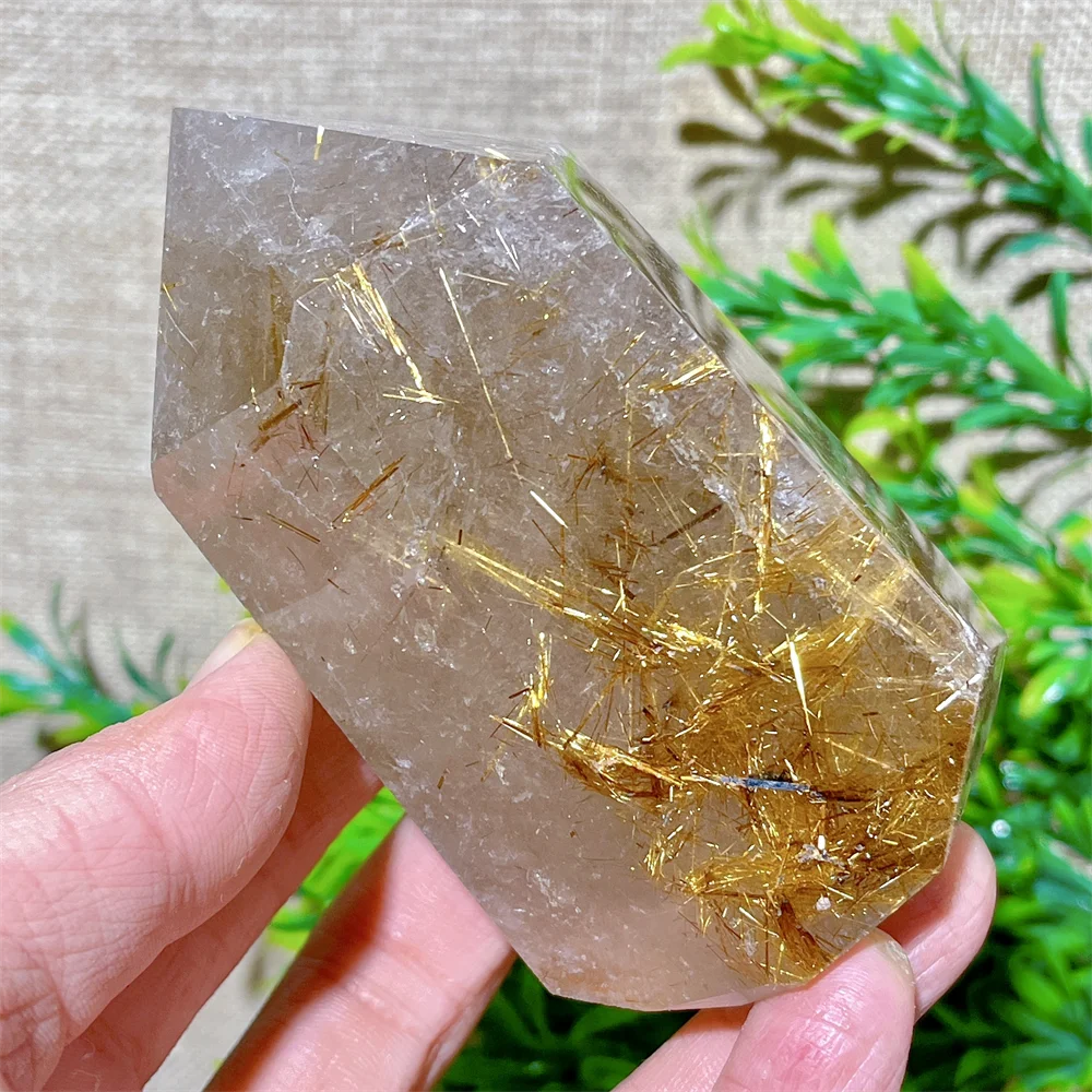 

Gold Hair Rutilated Tower Point Wand Crystal Natural Gemstones Quality Healing Reiki Energy Minerals Beauty Home Decoration