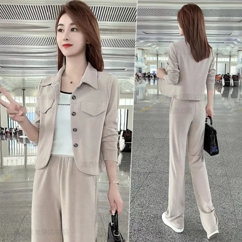 Fashion Wide Pants Casual Clothing Women\'s Suit Spring And Autumn 2024 New Stylish Jacket Straight Leg Trousers 2 Two Piece Set