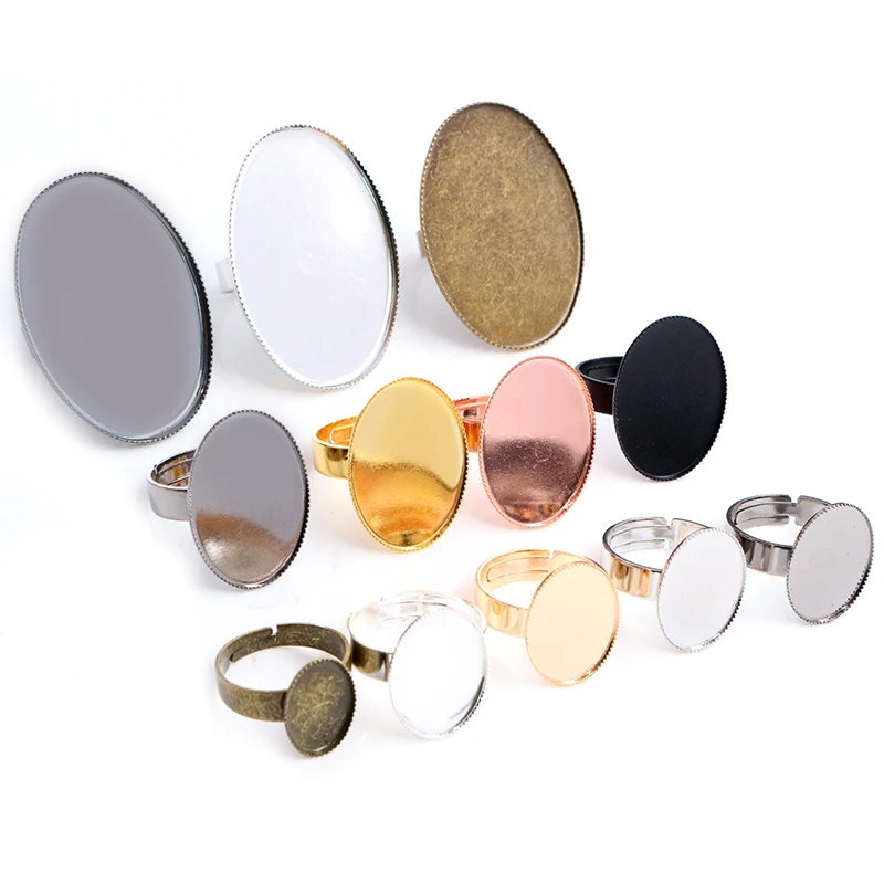 13x18mm 18x25mm 30x40mm  Fashion Colors Plated Brass Oval Adjustable Ring Settings Blank,Fit 10x14-30x40mm Cabochons