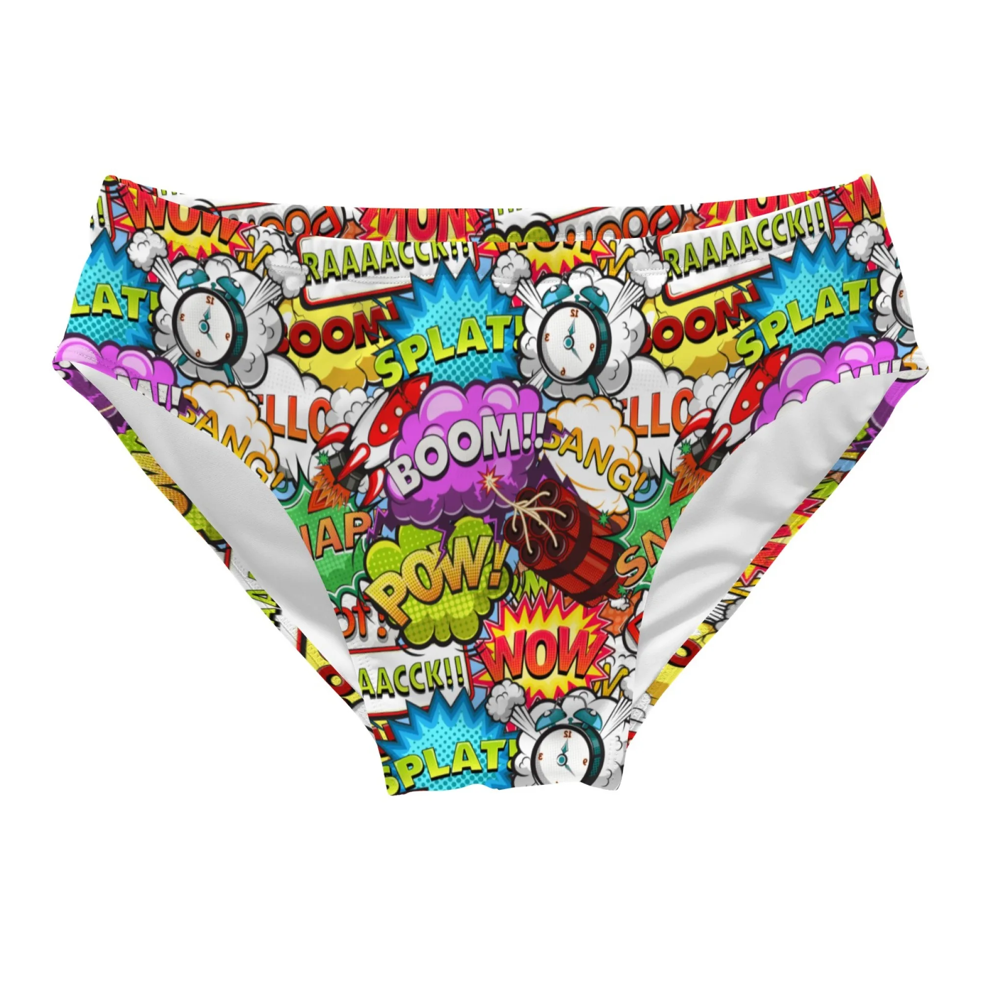 Pop art cartoon comic men's swimming trunks sexy men's triangle swimsuit pool party gift lightweight non-slip beach surf shorts