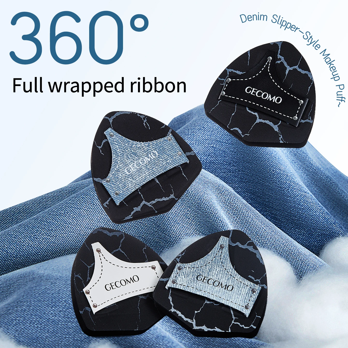 2PCS 데님 메이크업 파우더 퍼프 세트 부드러운 피부 친화적인 건식 및 습식 이중 용도 스펀지 쿠션 리퀴드 파운데이션용