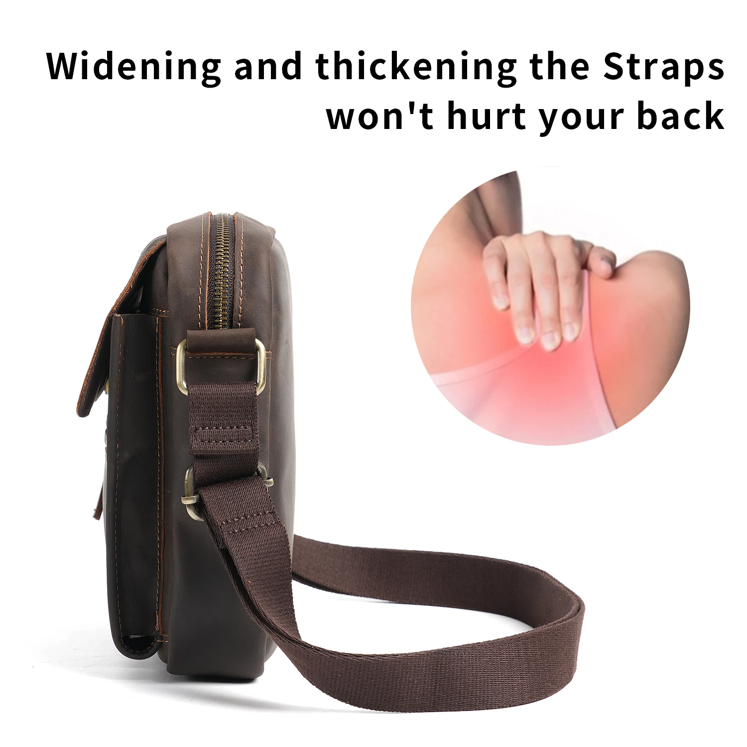 YATBEST Men's Crossbody Bag Large Capacity Multi Pocket Leather Single Shoulder Crossbody Bag Commuter Retro Travel Bag