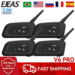 EJEAS V6 Pro 4 PCS Bluetooth Motorcycle Helmet Intercom 6Riders Waterproof Communicator Full Duplex with FM Radio Referee Skiing