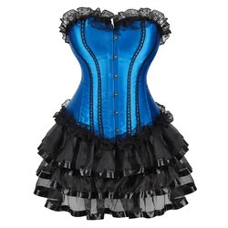 Women Corset Dress Vintage Lace Up Overbust Corsets with Mini Tutu Skirt Burlesque Costume Plus Size S-6XL Sexy Bustier