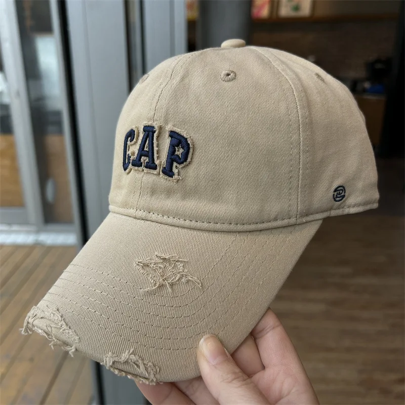 Unisex Adjustable Letter Embroidered Ripped Design Baseball Cap  All-season Trendy Hip-hop Dad Hat Trucker Hat