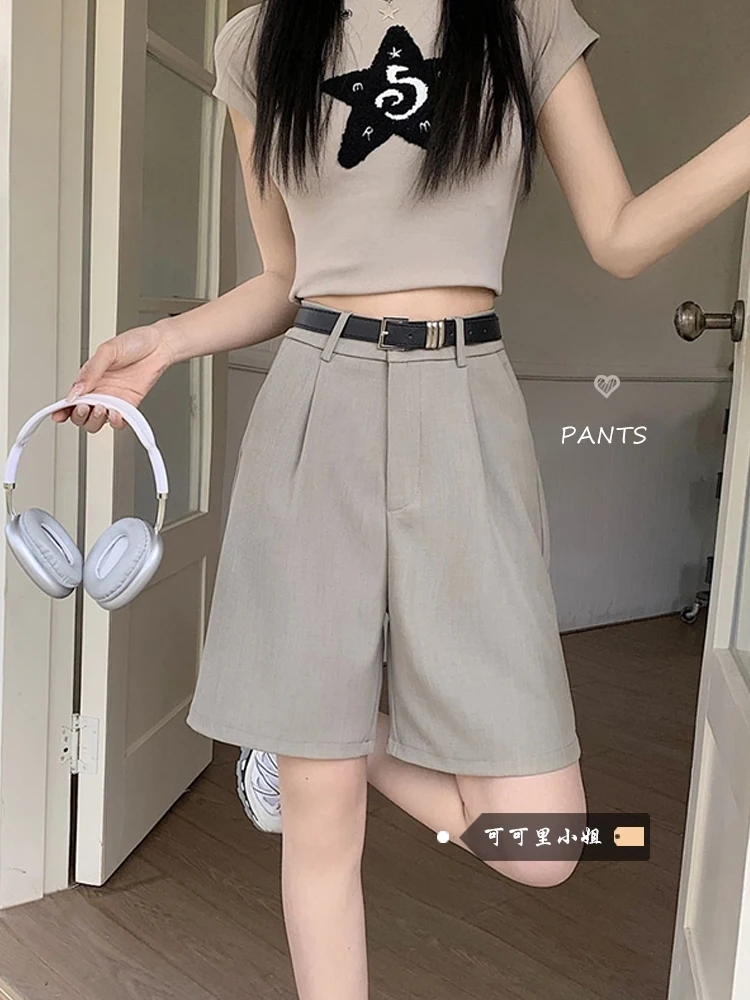 

Five Quarter Pants Suit Shorts Women's Summer Wide Leg Pants 2024 New Fashion High Waist Casual Straight Leg Pants