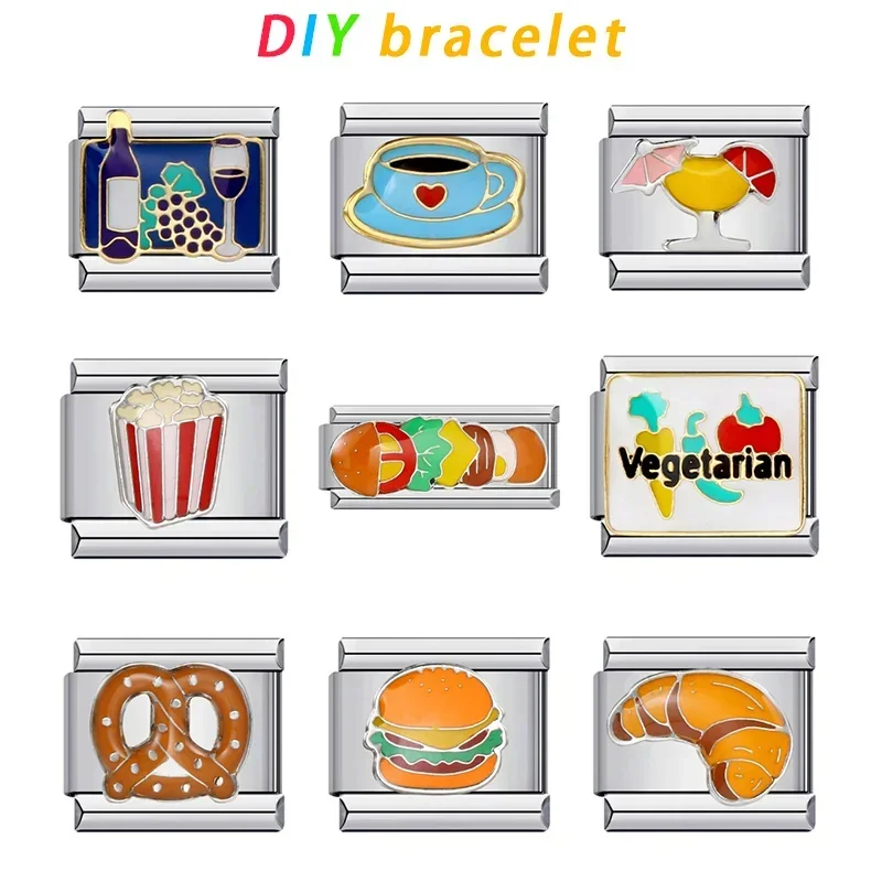 Delicious Food Italian Module Bracelet New Titanium Steel Welded Drop Oil Cartoon DIY Splicing Bracelet ()