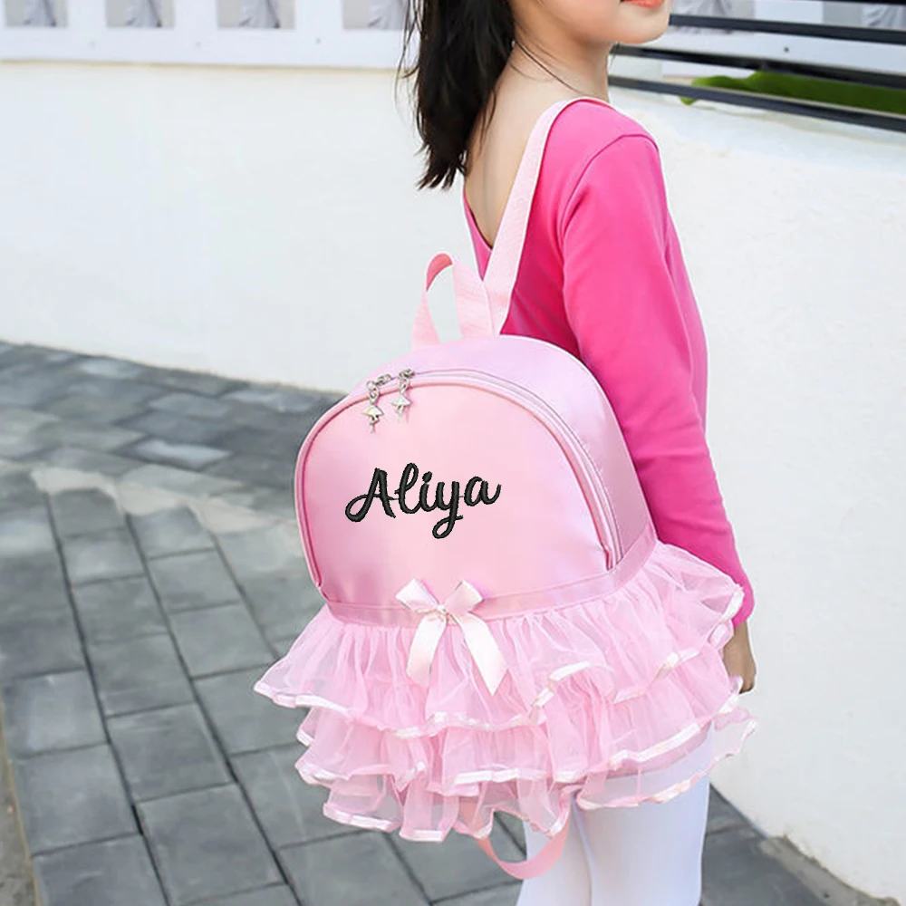 Personalized Embroidery Kids Dance BackBag Kids Ballerina Dance Class School Bag Pink Tutu Backpack Custom Name Shoulder Bag