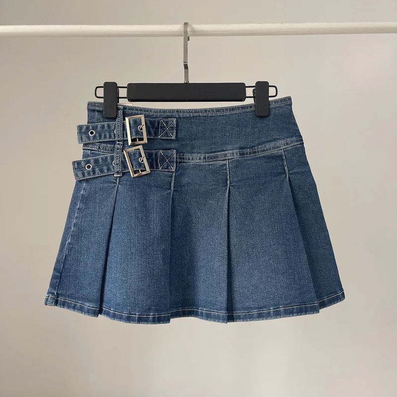 

High Waist A-Line Skirt with Ruffle Design Blue Denim Women's Slim Fit ort Skirt Street Sle Cotton Blend Polyester