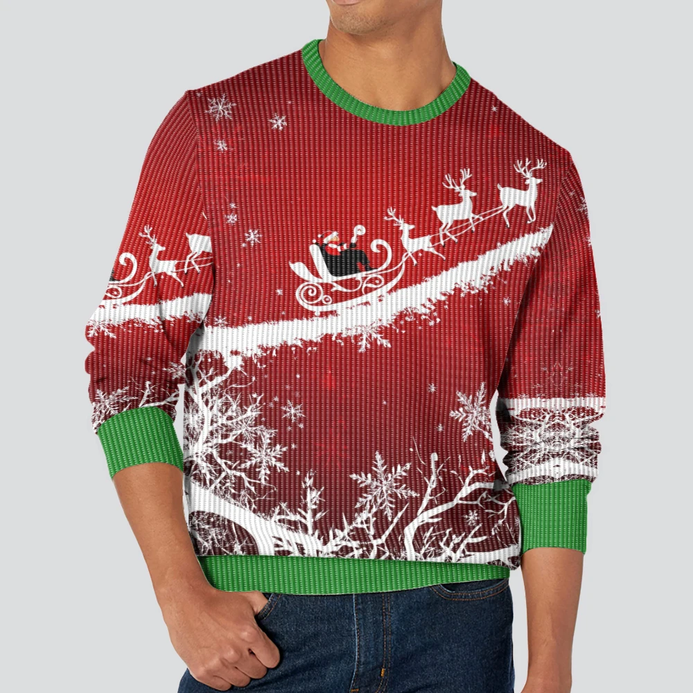 

Men's and women's Crew Neck Sweater Soft Casual Sweaters for Men, New Santa Claus elk sleigh, Autumn/winter Pullover Sweater Men