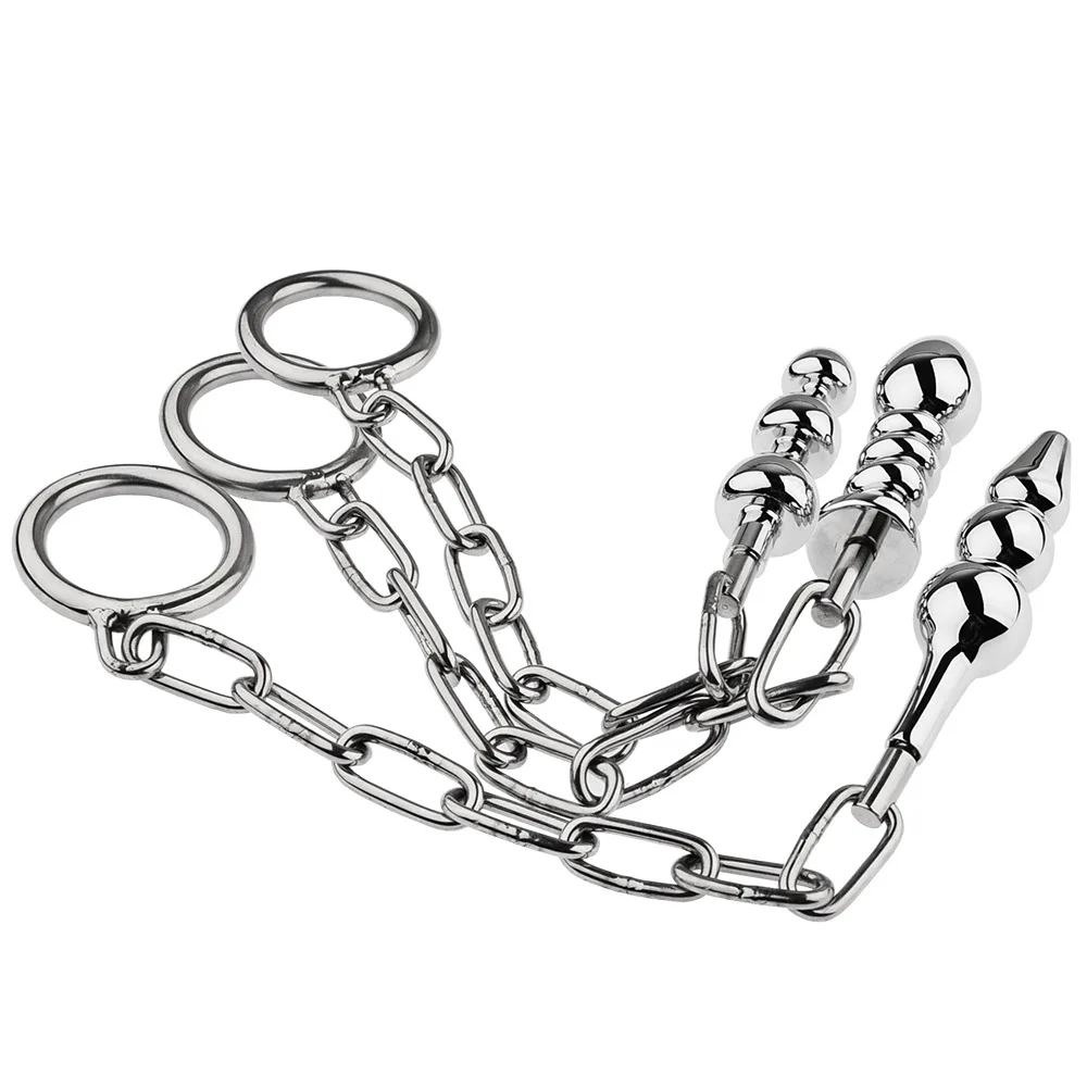Aldult Metal Sex Toy Anal Plug with Chain Vagina Prostate Massager Butt Plug SM Adult Porn for Men Penis Ring Penis Exercise
