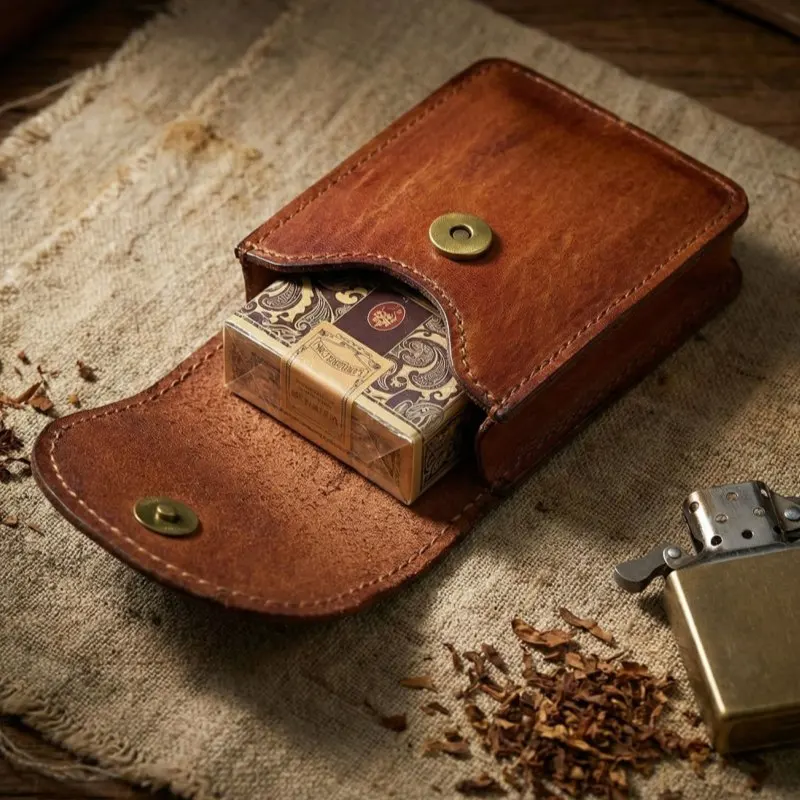 Vintage Echtleder Gürteltasche, Mini-Zigaretten- & Feuerzeug-Etui, Multifunktionale Karten- und Münzbörse Schlüsselorganizer