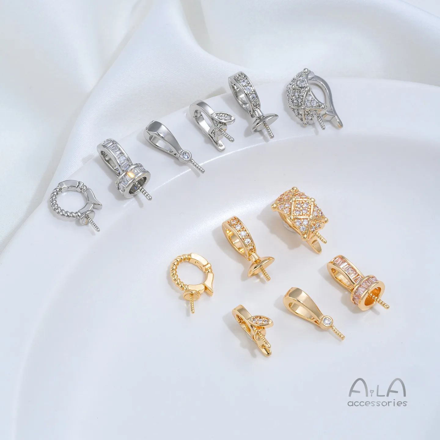 DIY Jewelry Findings, 14K Gold Plated Accessories, Zircon Inlaid Charms, Leaf Pendant, Bead Cups, Pendant Clasps
