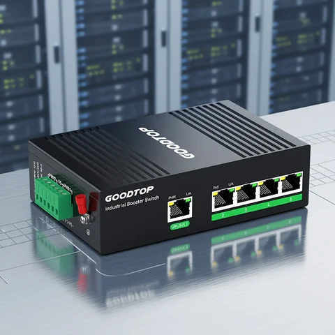 GoodTop Industrial 5 Ports Gigabit PoE Switch DC12V/24V to 48V PoE,Compact PoE Power for Solar Power/RV Truck/VoIP Systems