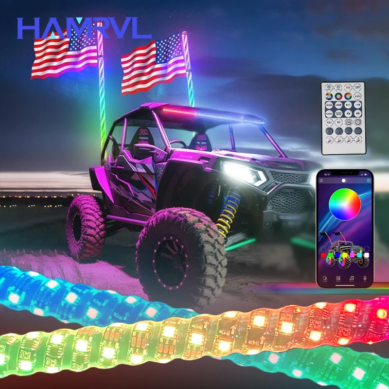 2FT RGB Flagpole Light Adjustable 20 Patterns Off-road Brake Light With Remote Control LED Beach Flag Ambient Decorative Lights