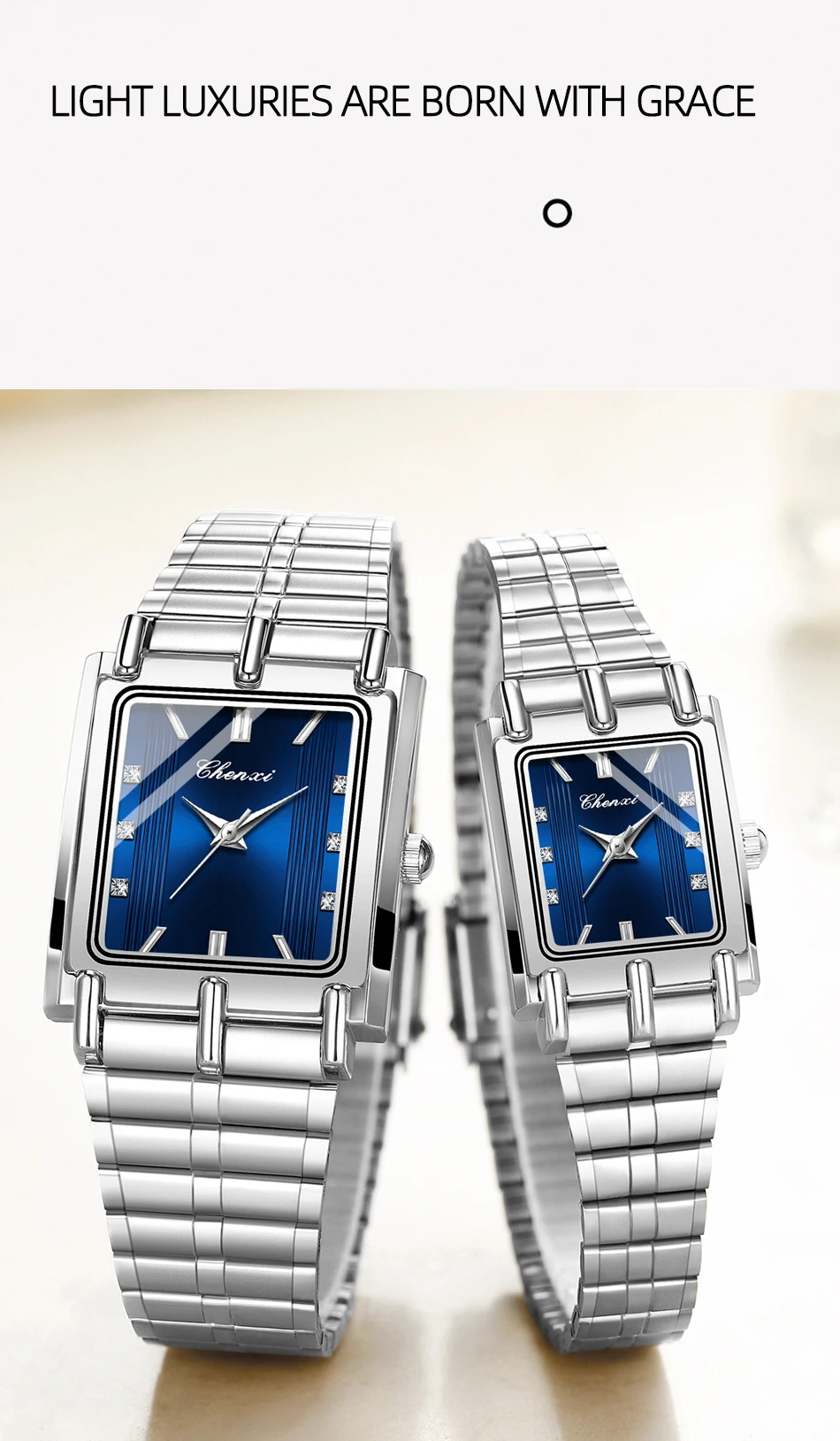 CHENXI 106 New 1pc Fashion Couple Exquisite Rectangle Watch Quartz Top Brand Stainless Steel Male and Female Couple Watch Gift