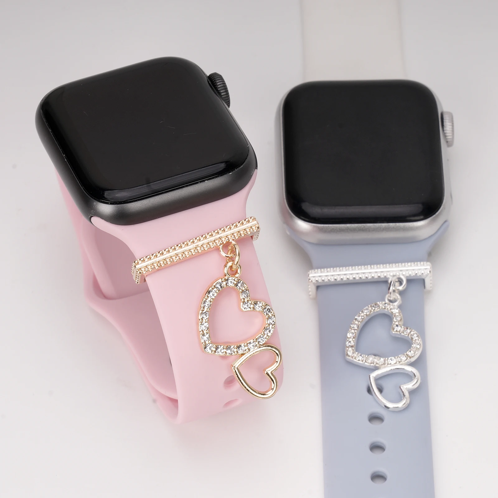 1pc Rhinestone Double Love Charm Watch Strap Decoration, for Smart Watches Silicone Strap 38MM, 40MM, 41MM, 42MM