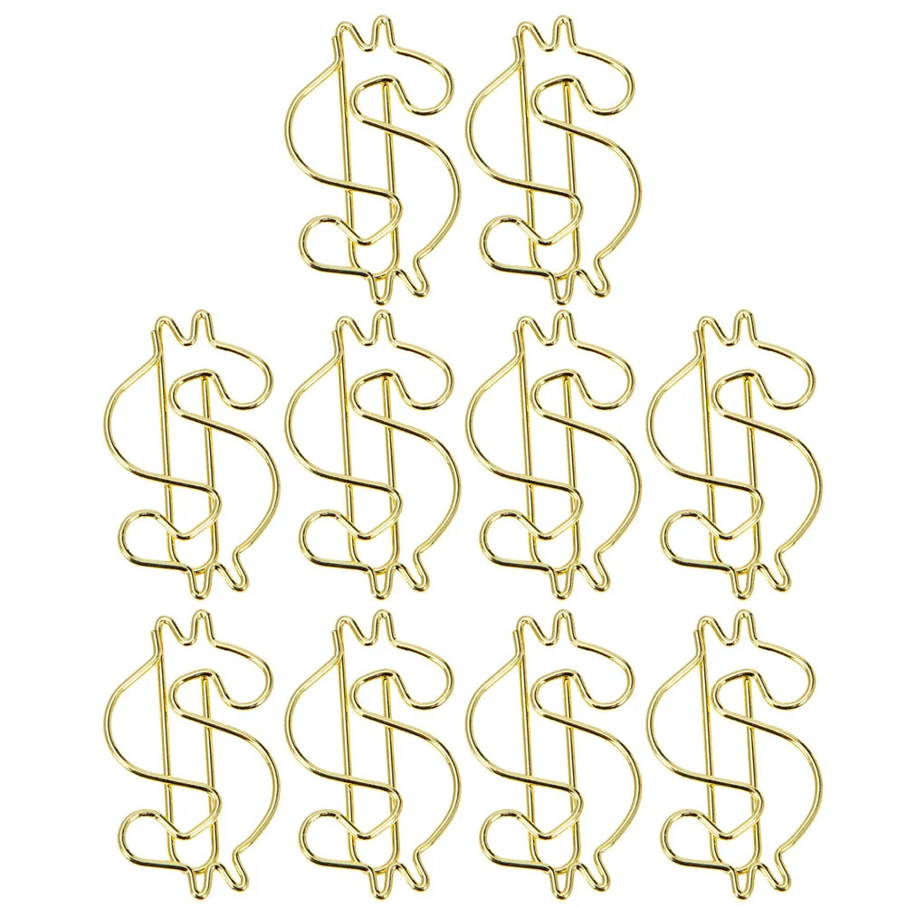 10 قطعة دبابيس ورق الذهب مطلي سبيكة الدولار تصميم مكتب المدرسة دبابيس ورق ملف معدني الزخرفية المشابك علامات صفحة الكتاب