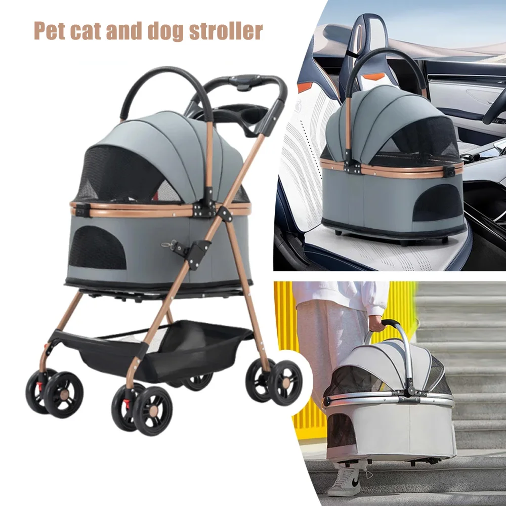 Lightweight Foldable Baby Style Pet Stroller Small Dog Cart Trolley For Teddy Puppies Cats Portable Outdoor Outing Pushcart