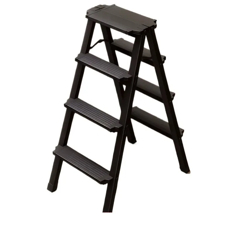 ‌Heavy Duty Aluminum Folding Ladder - 3 Step Telescoping, Dual Sided Household Step Ladder with Tray, Space Saver