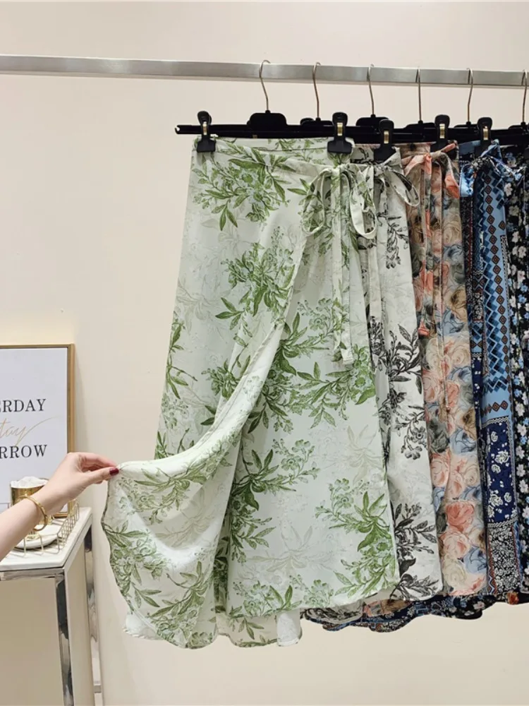 تنورة عالية الخصر على شكل حرف a ميدي للنساء مطبوع عليها زهور شيفون لف Bodycon ربيع الخريف مقاس كبير n Sle مكتب تخفيف #2