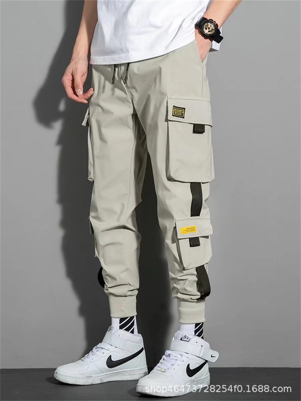 Fashion Multi Pocket Drawstring Cargo Pants Men\'s Casual Cargo Pants For Summer Autumn Outdoor Hip Hop Sweatpants Men Women