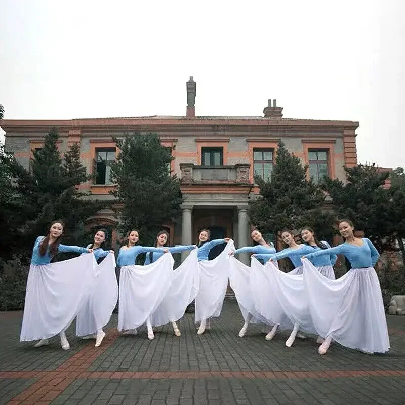 360 saia longa de dança feminina saia prática de dança longa grande balanço saia gradiente cor desempenho saia senhora saia barriga vestido