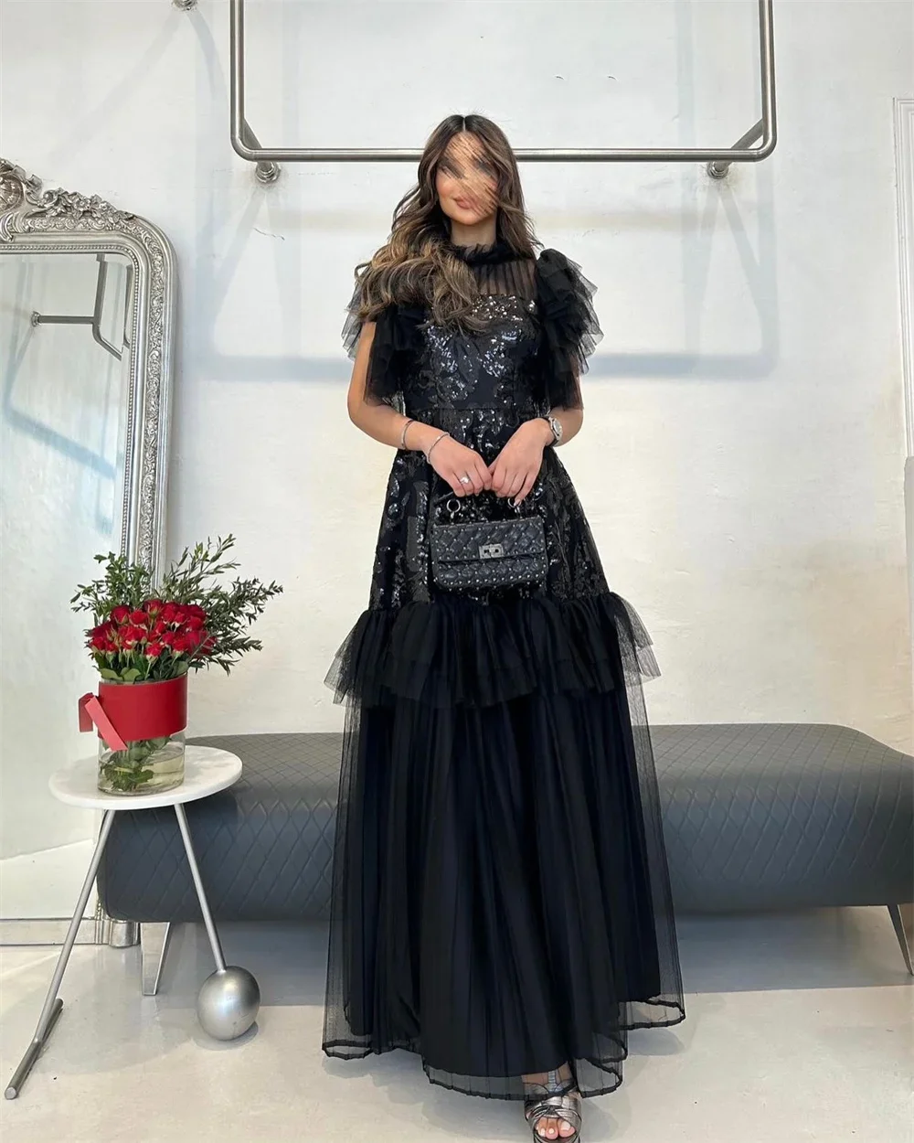 Evening Gown Formal Prom Dress Dearin High Collar A-line Floor Length Skirts Tulle Bespoke Occasion Dresses Saudi Arabia