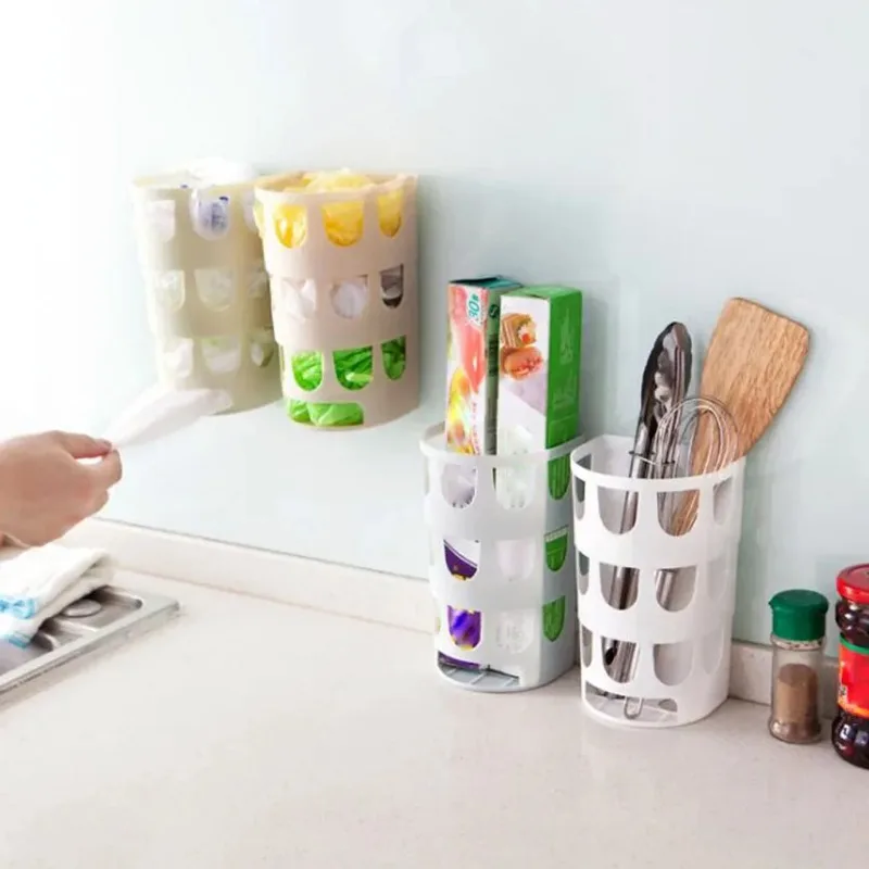 Wall Mounted Garbage Bags Drawer Storage Box Multipurpose Plastic Bags Holder Rack Kitchen Tableware Sundries Organizer