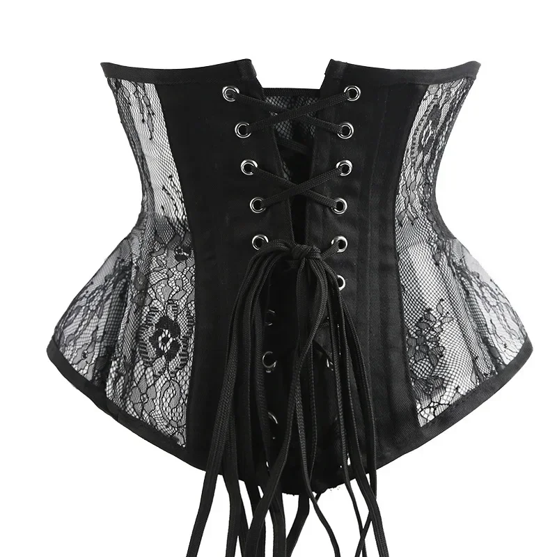 Steampunk Corset Underbust Top Lace Mesh Short Torso Bustier Gothic Hourglass Curve Shaper Modeling Strap Slimming Waist Trainer