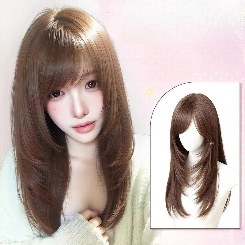 

Синтетический парик на всю голову для женщин, с точной проработкой деталей, высокими слоями, волосы средней длины, естественные и реалистичные, для повседневного использования.