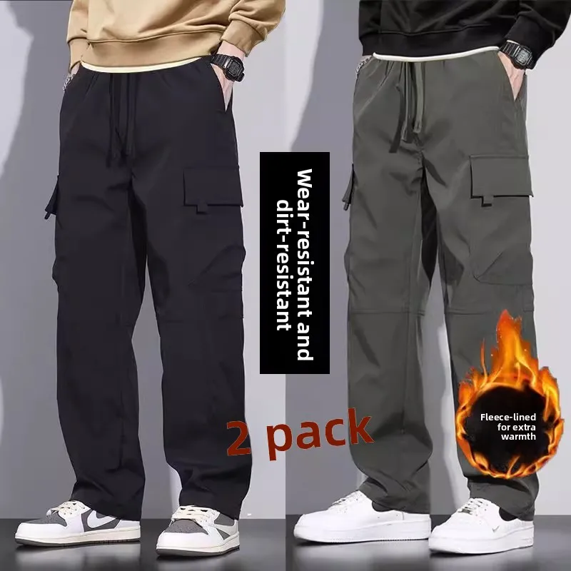 

Утепленные флисовые рабочие брюки для мужчин: осенне-зимние, в американском уличном стиле, повседневные, прямые, свободные, износостойкие, грязеотталкивающие.