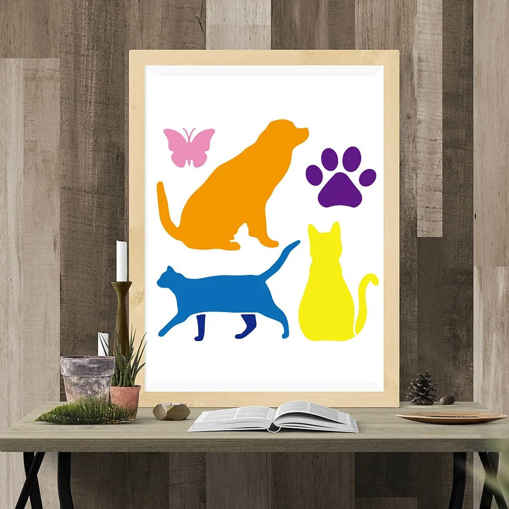 4pcs Dog Cat Stencil 11.8×11.8inch Pet Theme Plastic Decoration Template with Paint Brush Golden Retriever Dachshund Dog Bones