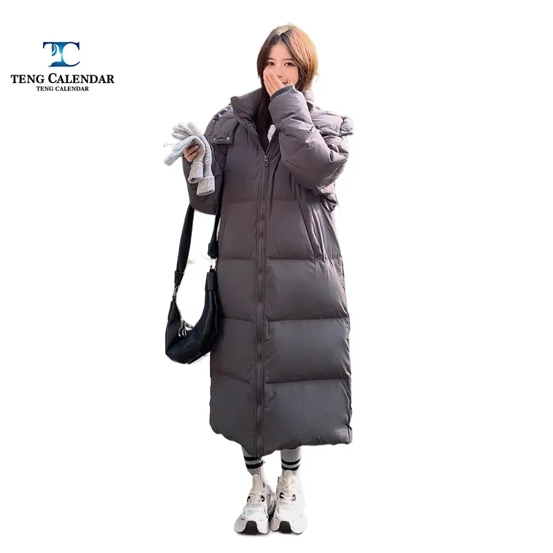 Winter Down Jacket, Korean Version Extra Long Thick Hooded To Ankle Duvet White Duck Down Jacket, Women's 2024 New Model