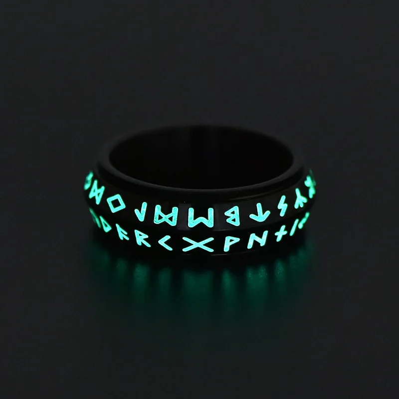 Vintage Viking Rune Fidget Spinner Luminous Men Rings Stainless Steel Punk Simple New In Women Jewelry Fashion Gift Wholesale